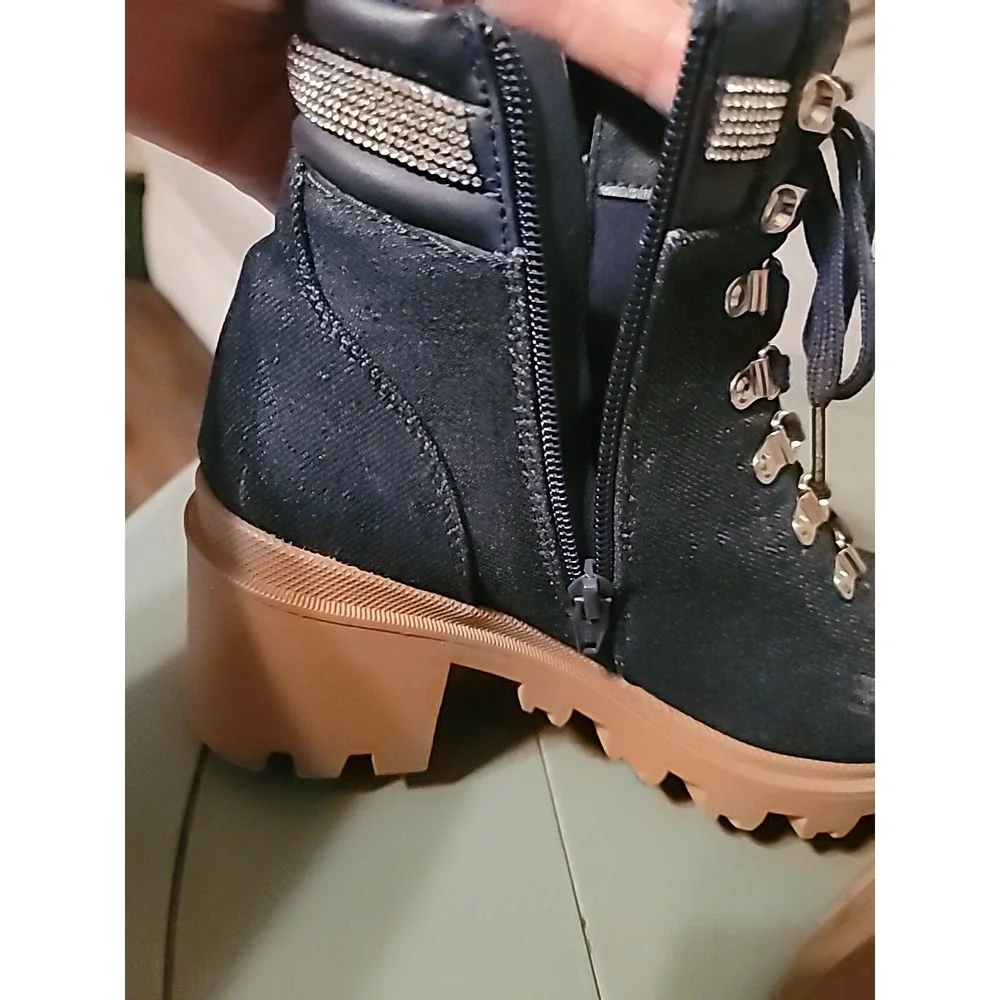Cato Comfort Est. 1946 Size 6M Denim Blue Hiker Bling Ankle Boots Platform